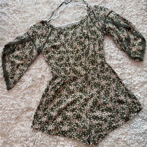 Angie Olive Floral romper with lace